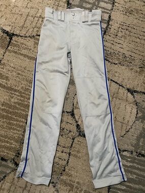 Men's White Baseball Pants with Blue Side Stripe